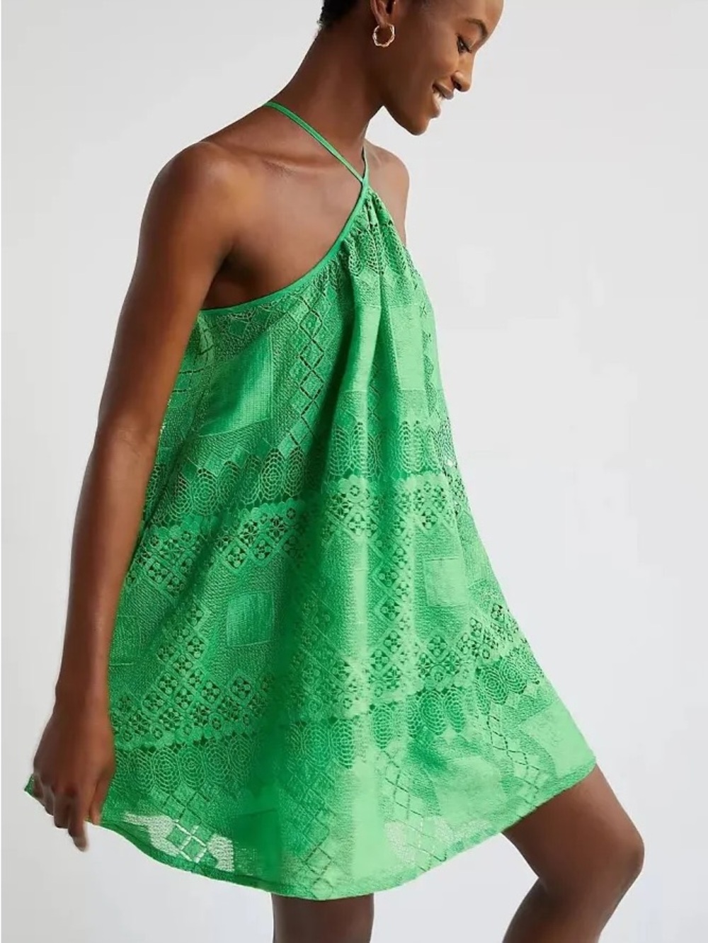 Anthropology Lace Halter Swing Dress in Vibrant Green